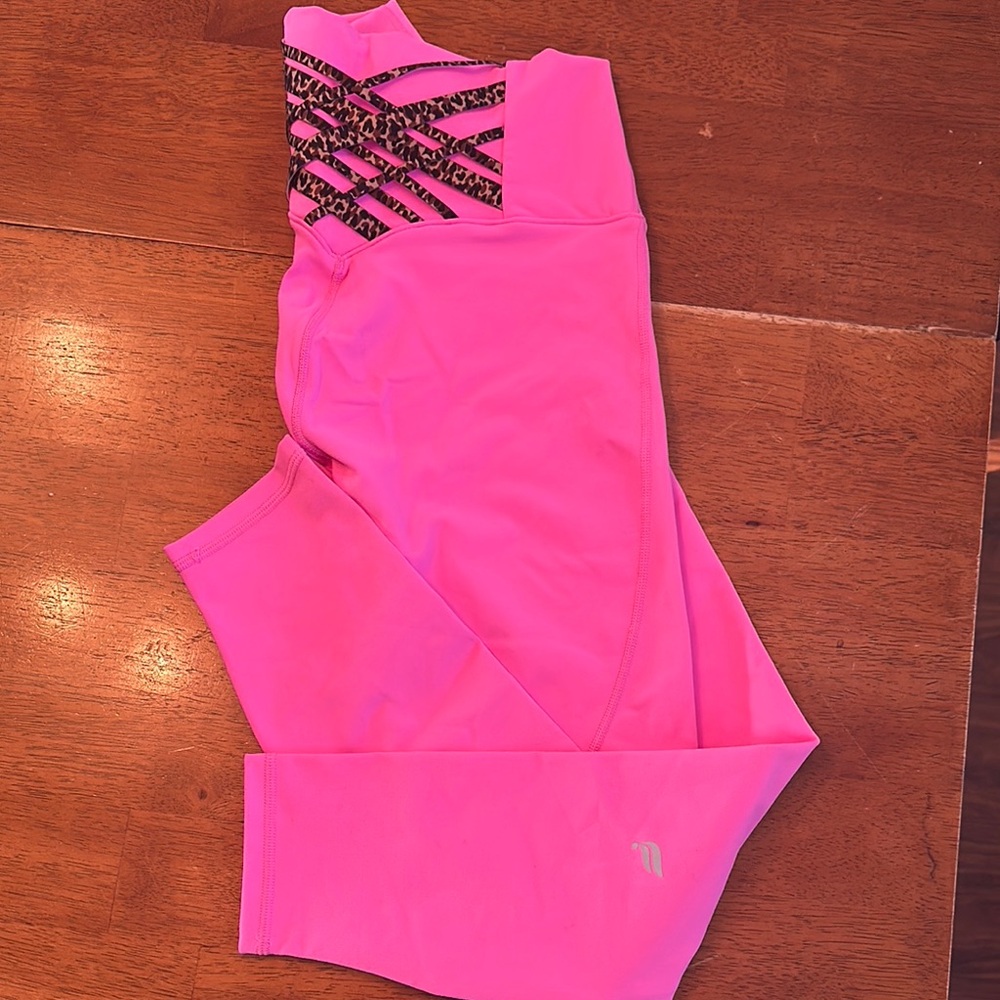 Fabletics Pink Leggings with Black Pattern